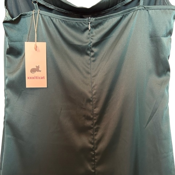 Slip Dress XXXITICAT Teal Green Slipdress Midi Length Adj Straps Draped Neckline - Picture 4 of 10